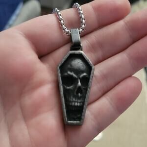 Men's 3D skull in coffin necklace